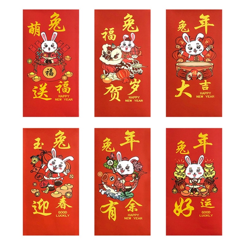 Zzz 2023 6pcs / set Amplop Angpao Lipat Motif Kelinci Warna Merah Untuk Tahun Baru Cina