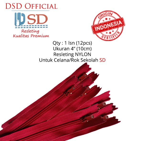 Resleting / Ritsleting Nylon 10 cm Celana Sekolah SD Merek "DSD" LUSINAN
