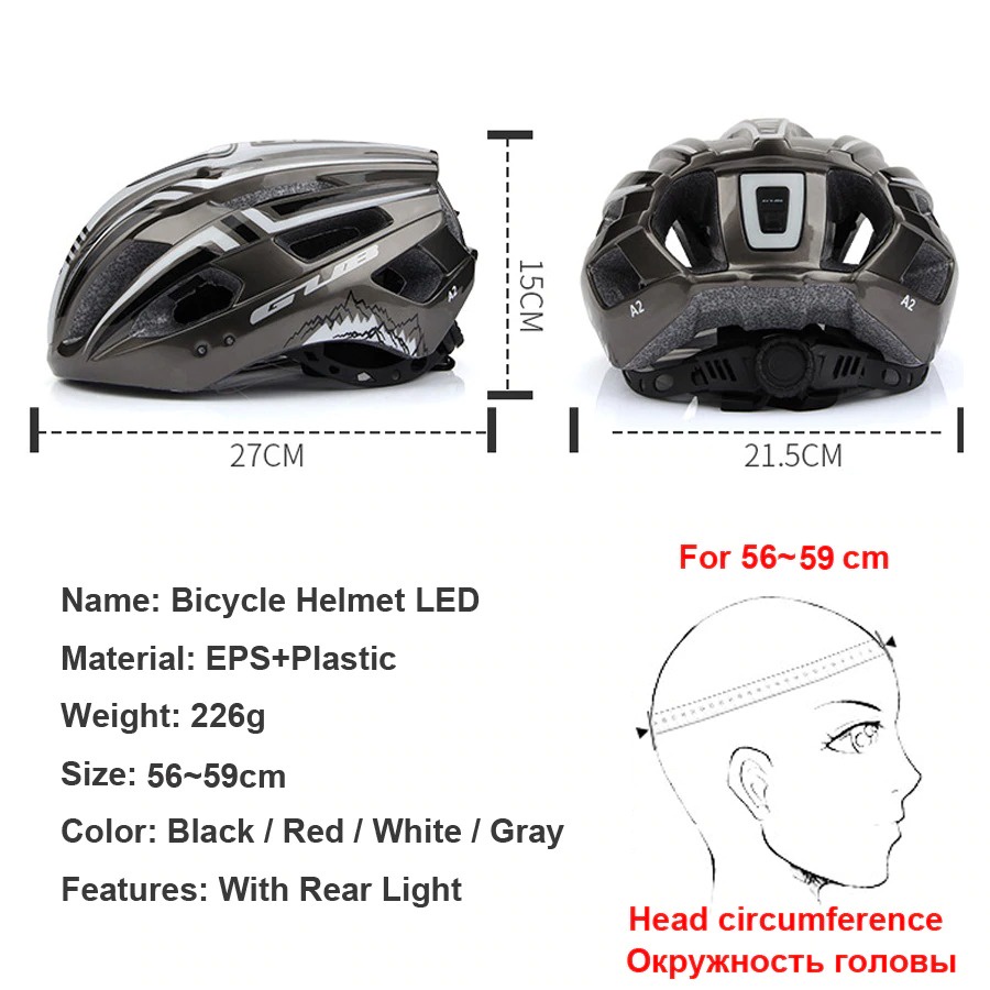 GUB Helm Sepeda Bicycle Road Bike Helmet EPS Foam LED Light - A02 - Black/Red