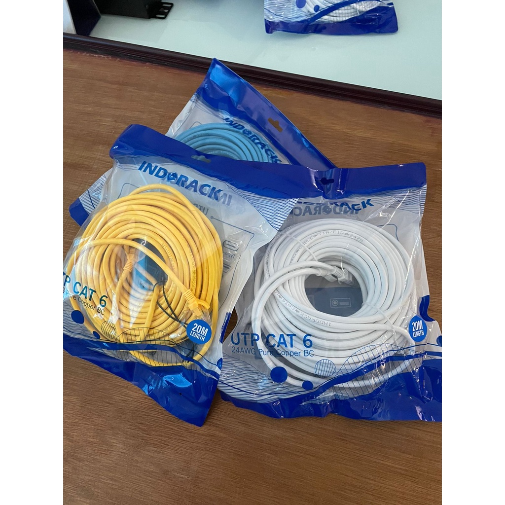 Patch Cord CAT6, 24AWG, 20 Meter Blue / White / Yellow - INDORACK 20 Meter