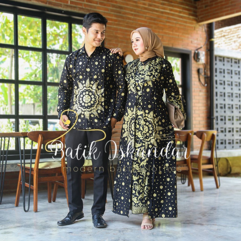 Baju Gamis set Keluarga Kemeja Pendek Batik Iskandar Motif Prada Matahari