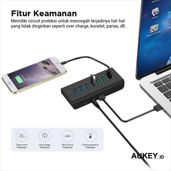 Aukey USB Hub with 3 Charging Ports &amp; 4 USB 3.0 - CB-H19 - 500933