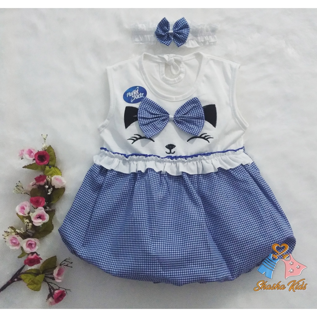 [S-012] Baju Bayi Perempuan/ Dress Bayi  Perempuan Planet Kids Model balon lucu  Murah 0-6 bln bonus Bandana