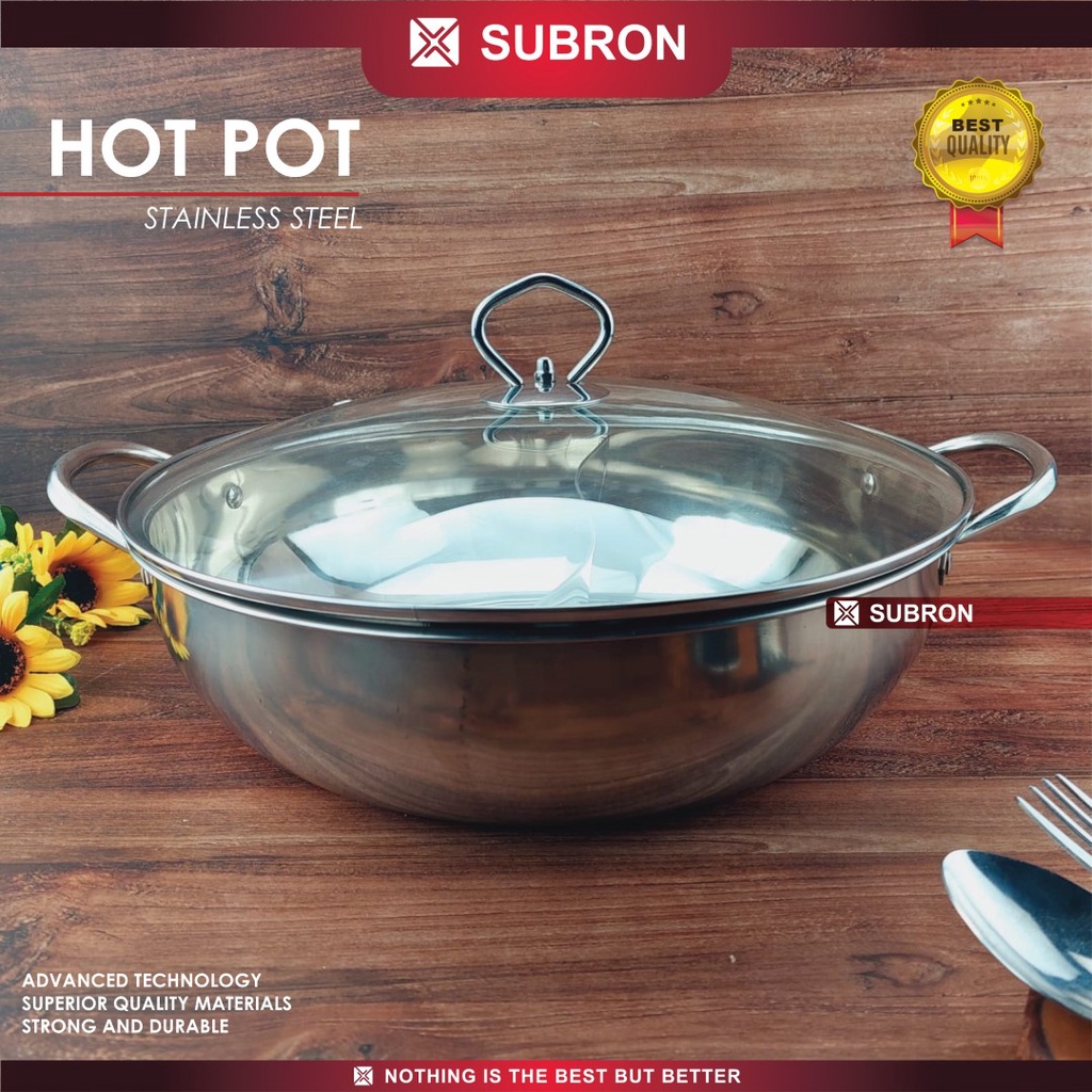 ( KJO ) PANCI SHABU SUBRON SEKAT 2 SUKIYAKI STEAMBOAT HOT POT HUO GUO STAINLESS TUTUP KACA