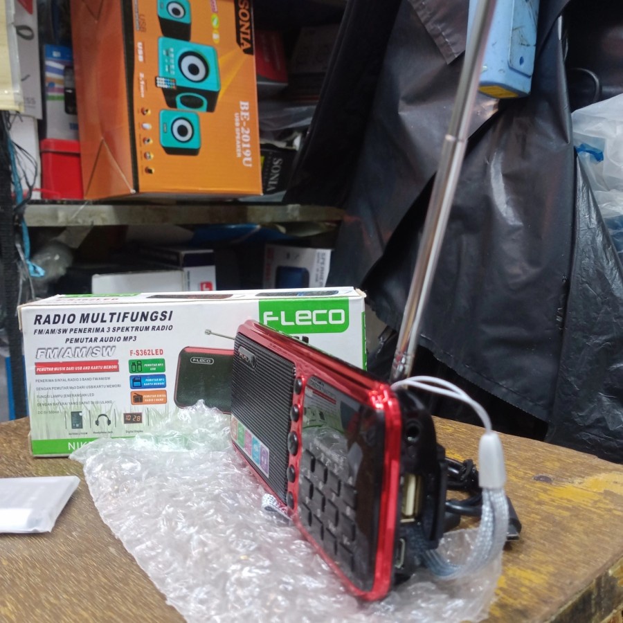 radio mini, Speaker Radio fleco F-S362LED,dengan kait di belakang
