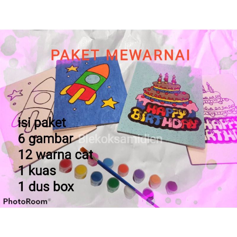 

paket lengkap mewarnai 6 gambar dan 12 warna cat air