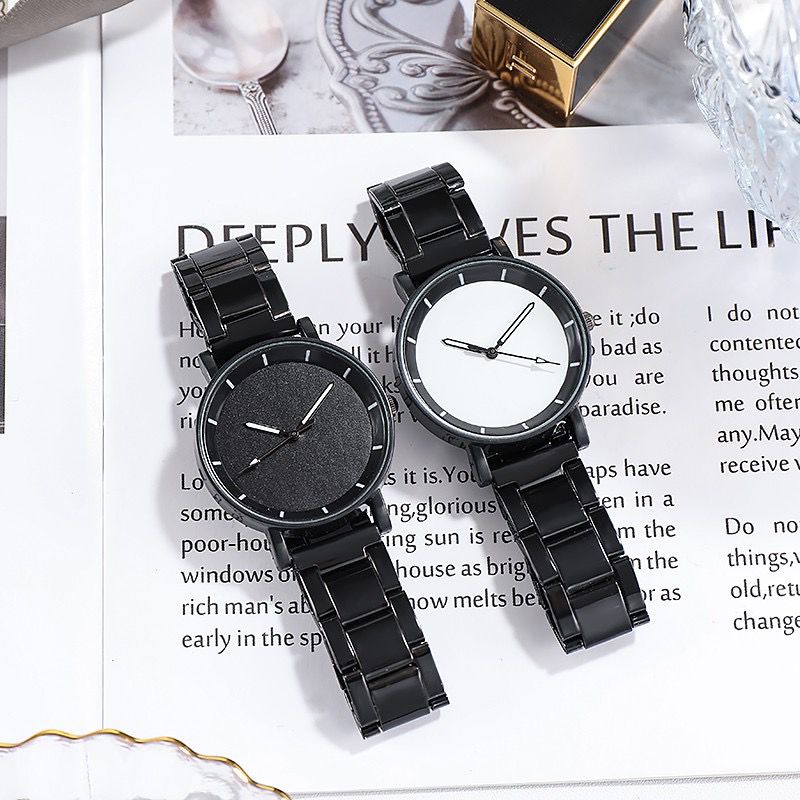 BAJ Jam Tangan Wanita Analog Quartz Casual Fashion Strap Rantai Hitam Stainless Steel Import Couple Pria JF094