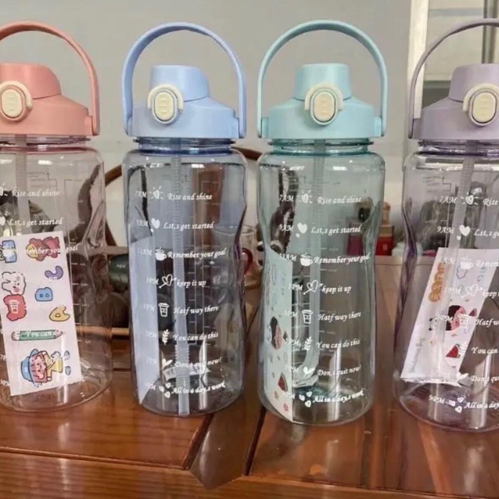 Botol viral transparan bening 2liter+sticker 2D