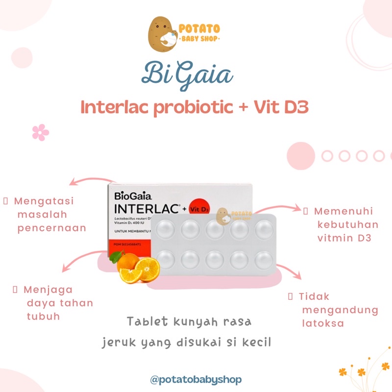 Interlac Probioctic Tablet Kunyah + Vit D3