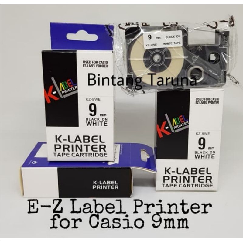 EZ-Label Printer 9mm Black Ink White Tape Label Casio 9mm KZ-9WE