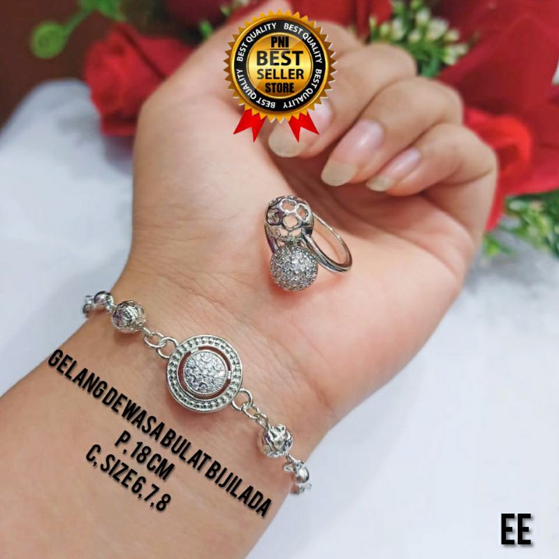 Fourfashion Gelang Dewasa Bulat Biji Lada+Cincin Silver PD027