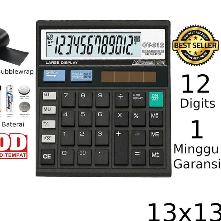 

지 Kalkulator CT 512 12 Digit -Kalkulator Check / Kakulator Dagang Besar / Calculator CT 512 SELLER Terlaris