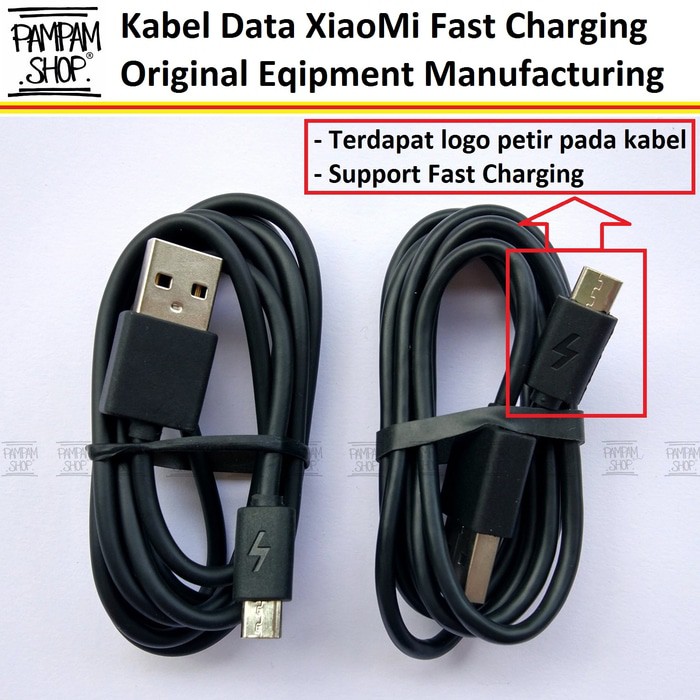 Kabel Data Charger Casan XiaoMi Fast Charging Micro USB Ada Logo Petir Xiao Mi Quick