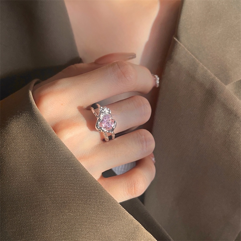 AY(CN) Cincin Zircon Warna Pink Bahan Silver Untuk Wanita