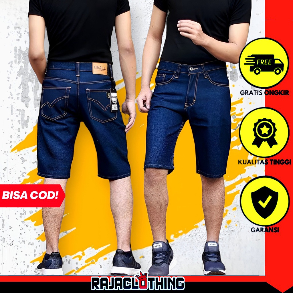 RCL - Celana Pendek Uvall Jeans Warna Navy Premium / Celana Jeans Pendek Uvall Original Pria ( 28 Sampai 38 )