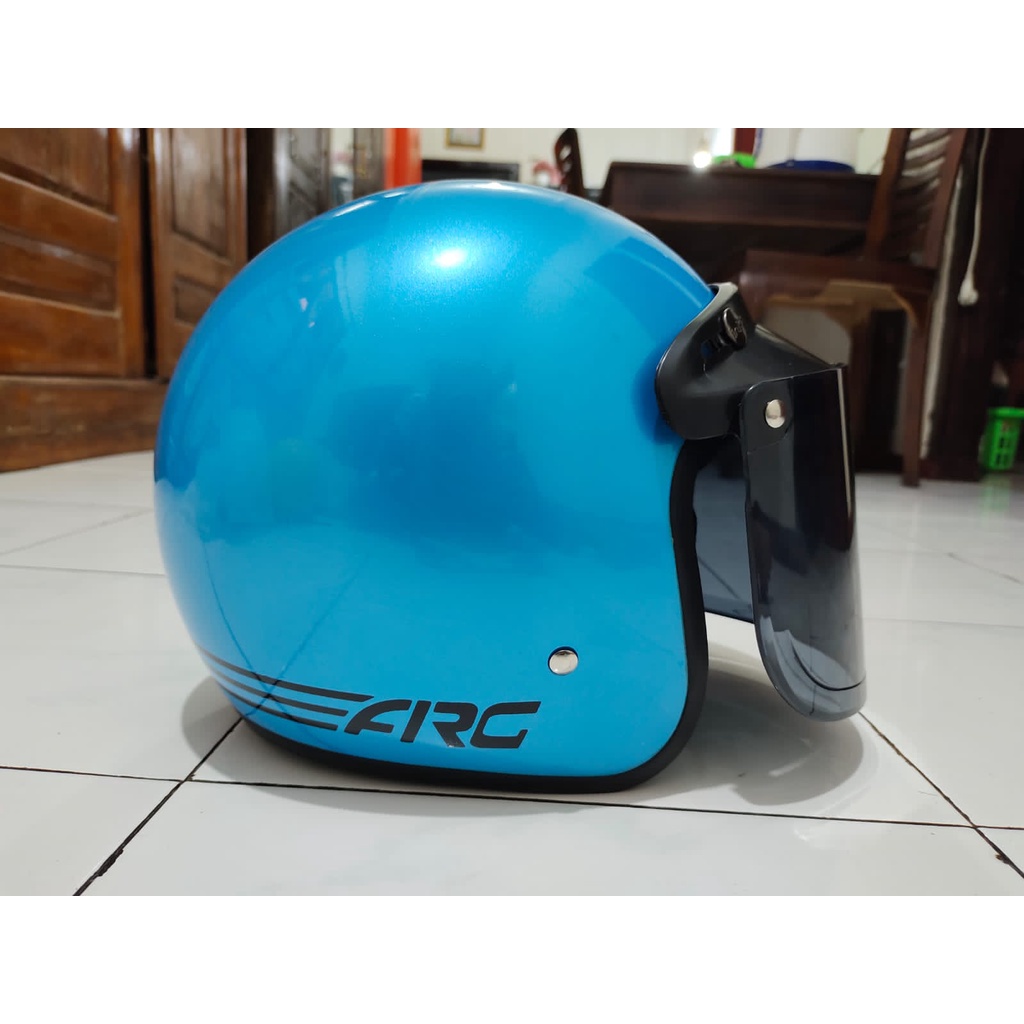 HELM BOGO DEWASA ARC ( BIRU KILAP) + KACA DATAR INJAK - PACKING FREE BOX+BUBBLE WARP