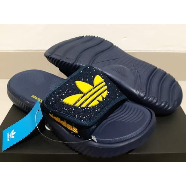 SANDAL PRIA / WANITA / SLIDE ADIDAS ALPHABOUNCE SLIDE UPPER FLYKNIT NAVY YELLOW KUALITAS PREMIUM