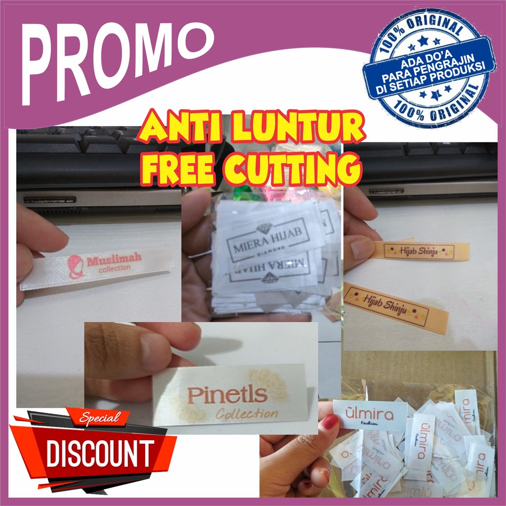 

PROMO !!! ANTI LUNTUR Label Satin Printing Label Hijab Label Baju FREE DESAIN & CUTTING