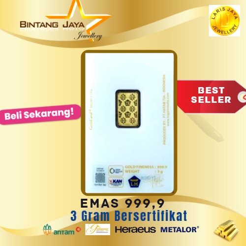 CERTIEYE PRESS &amp; RETRO RESMI MURAH ANTAM LOGAM MULIA 9999 EMAS 3 G/gr/gram