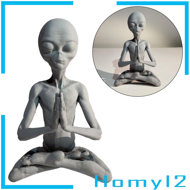 [HOMYL2] Alien Figurine Desktop Meditation Statue Home UFO ET 15x9cm Sculpture Crafts