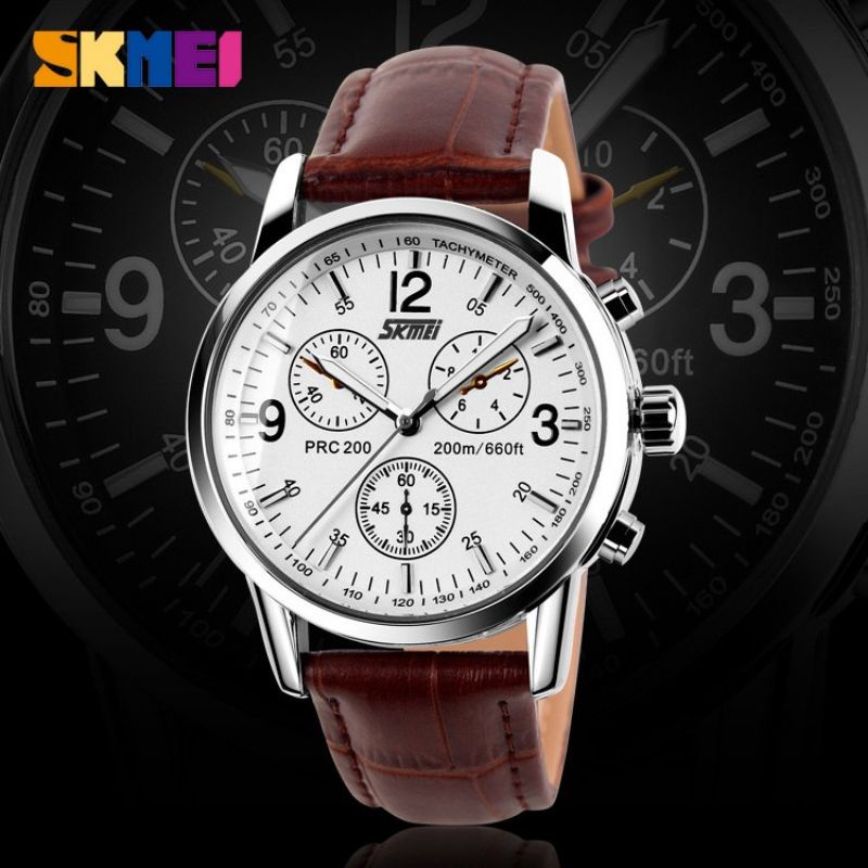 {COD} SKMEI 9070L Jam Tangan Pria Analog - Tali Kulit - Jam Tangan Keren - Jam Tangan Murah