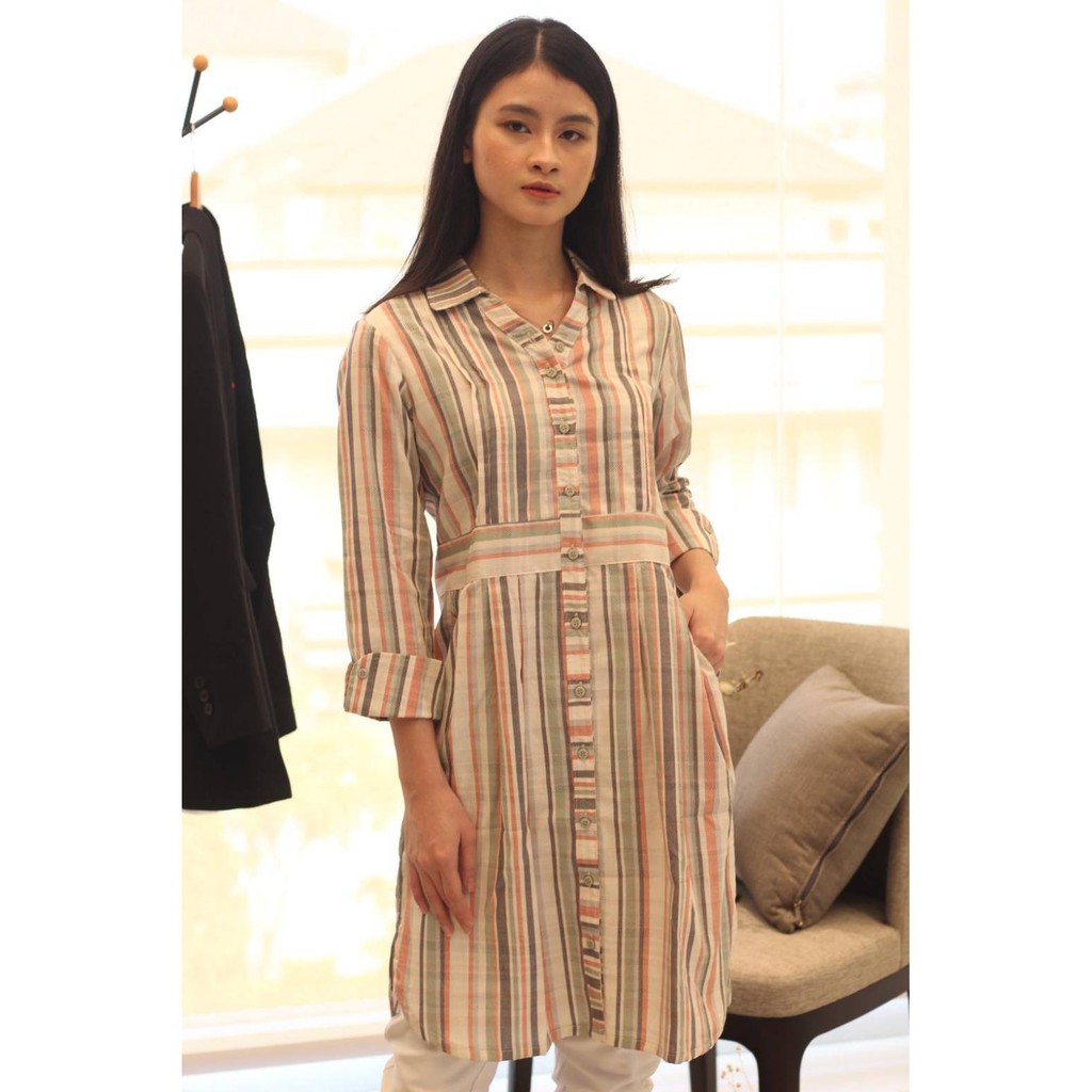 Kaos Tunik Atasan Missty Wanita Warna Biru Putih Motif Salur (Daisy 121)