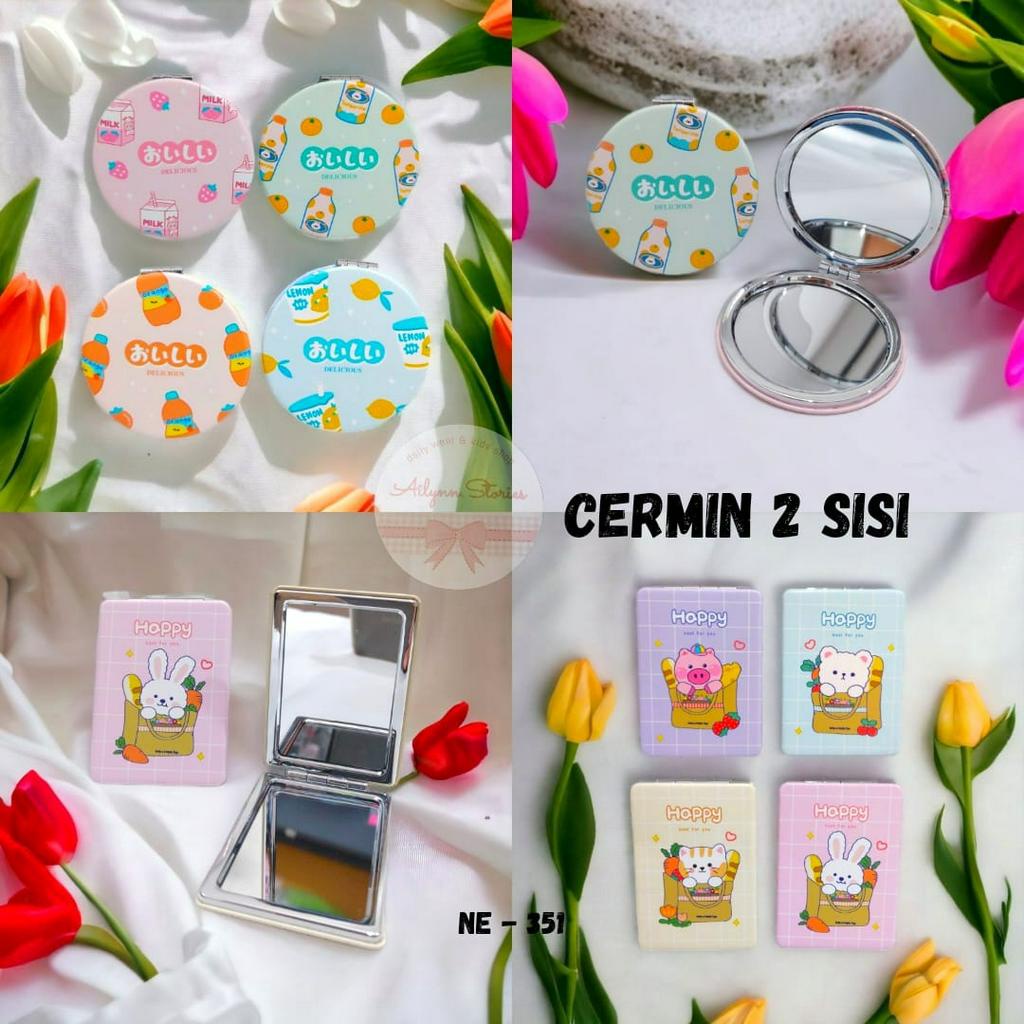 Cermin Bulat / kotak 2sisi / Kaca Cermin Make Up Mini / Traveling