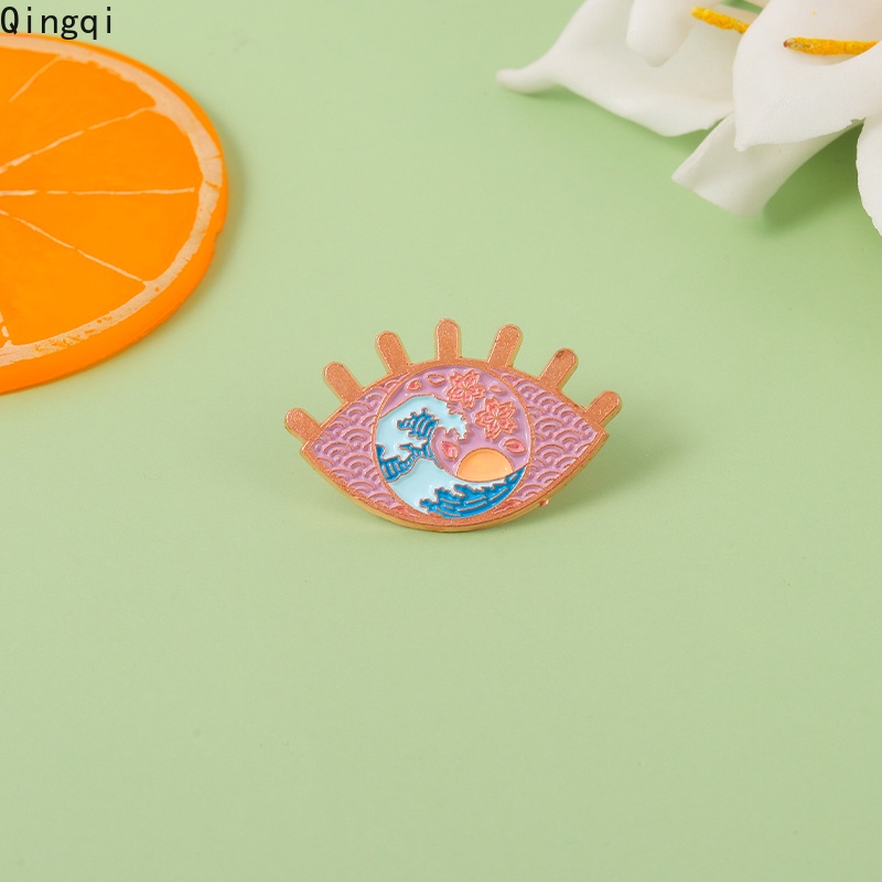 Bros Pin Enamel Bentuk Kartun Mata Matahari Terbenam Bahan Metal Untuk Hadiah