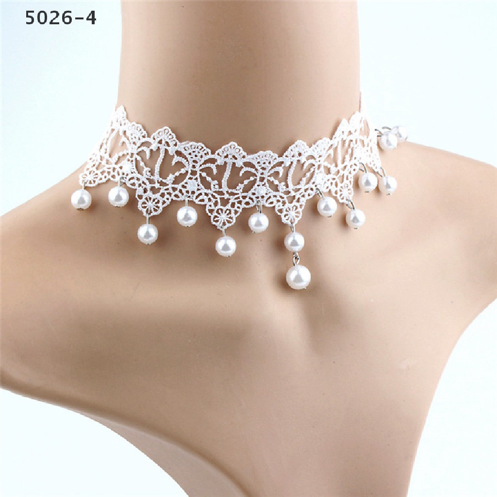 5026-4 Kalung Choker Lace Sexy Aksen Mutiara Imitasi Untuk Wanita