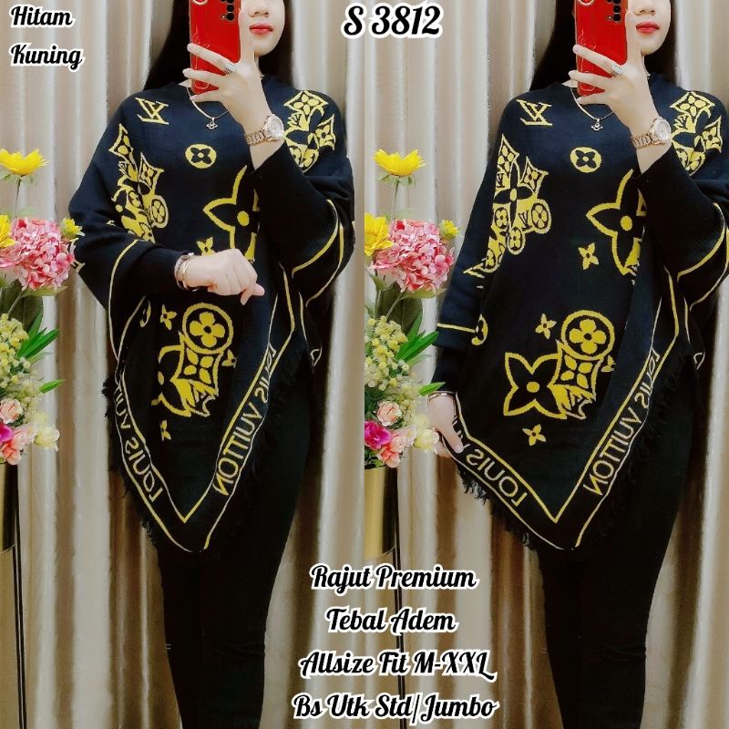 3812 #Atasan Poncho Rajut Premium Levina