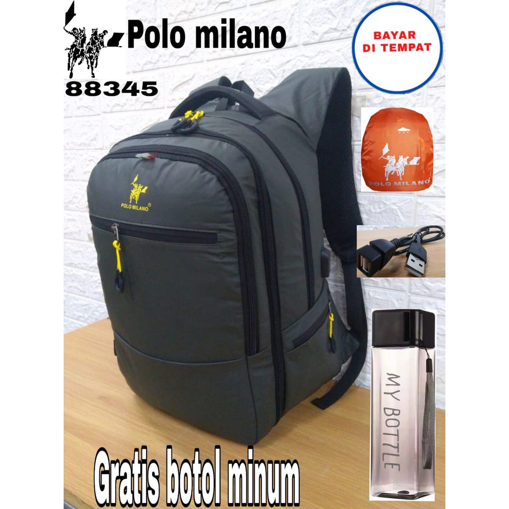 TAS COWOK POLO MILANO - 88345 - Tas Pria RANSEL TERBARU DENGAN USB - ANTI AIR Tas Terbaru 2022 READY STOCK