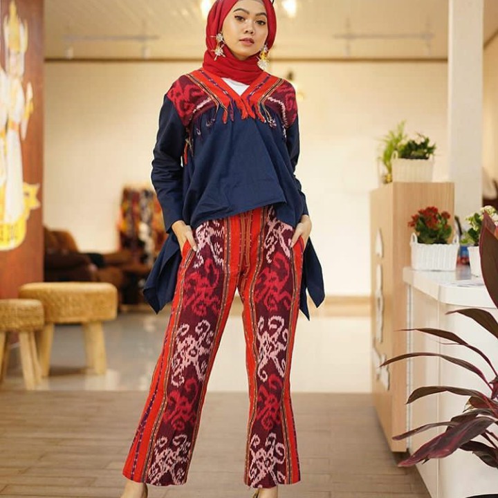 SET CELANA KULOT DAN ATASAN KAIN TENUN TROSO JEPARA ETNIC MOTIF SUMBA TORAJA MURAH