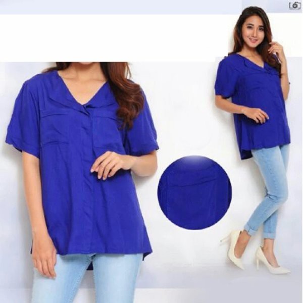 Kemeja Wanita Amy Biru SW - Kemeja Wanita Rayon Bangkok Biru