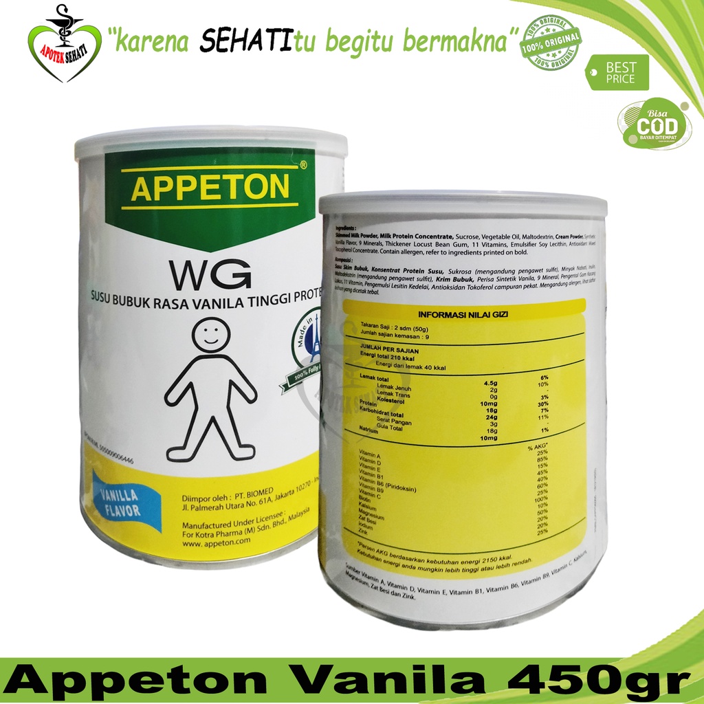 SUSU APPETON WG VANILA ADULT 450GR