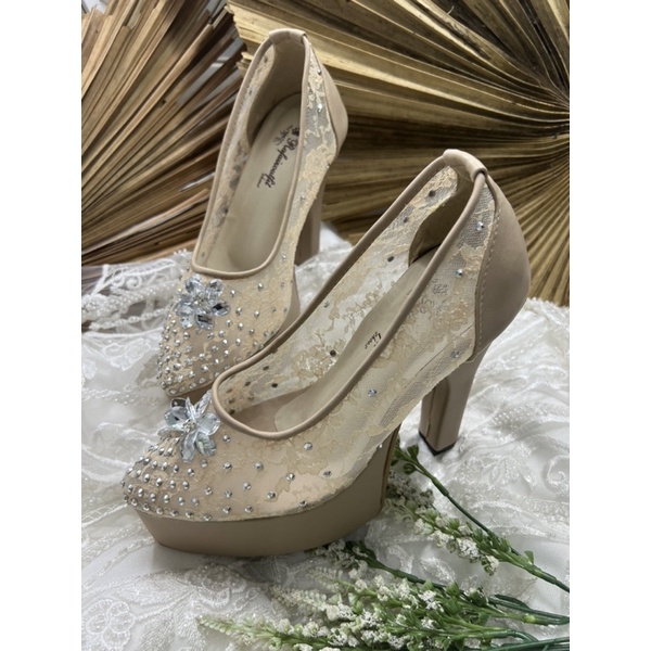 sepatu wanita wedding quinara cream 12cm