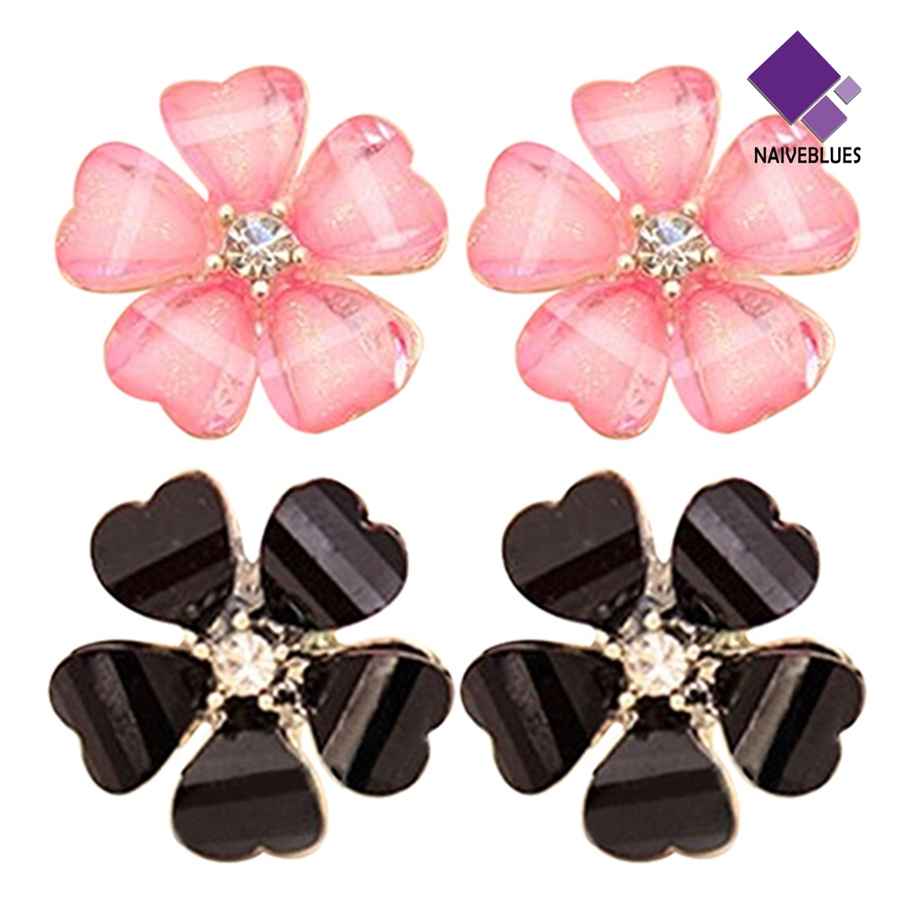 Anting Stud Berlian Imitasi Bentuk Kelopak Bunga Untuk Wanita