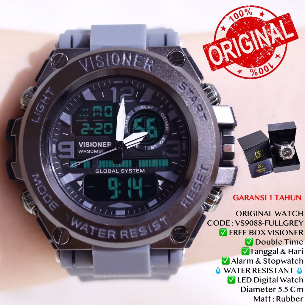 Jam tangan pria VISIONER digital anti air TALI RUBBER KARET SPORTY free box exclusive garansi 1 th