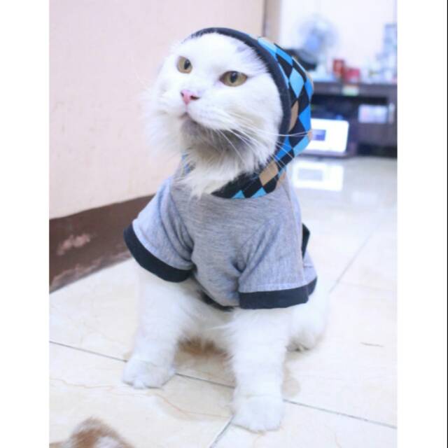 Kaos hoodie variasi kotak-kotak biru lucu untuk kucing dan anjing size S M L XL