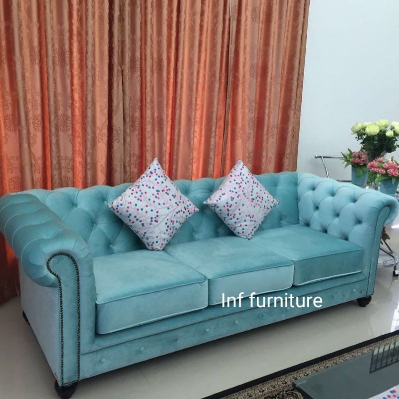 paket sofa chesterfield 321 bahan bludru velvet premium high quality