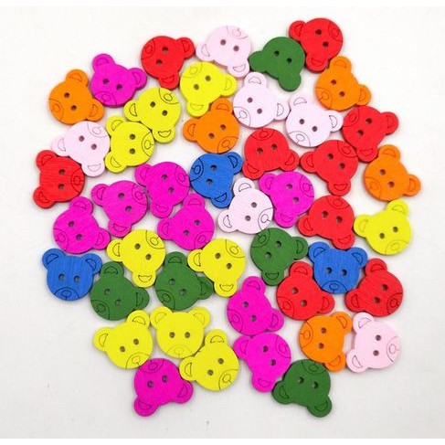 Kancing Kayu Dua Lubang - Bear Face Style (10pcs)