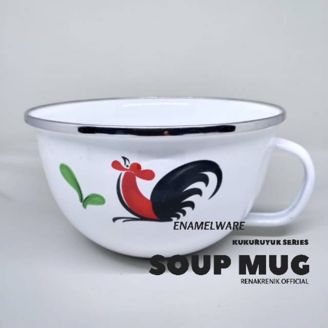 Soup Mug Bowl Mangkok Enamel Kukuruyuk Ayam Jago 14 cm