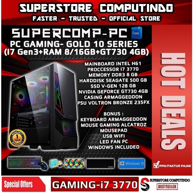 PC Rakitan Gaming Core i7-RAM 8/16GB-GOLD 10 Series-Siap Pakai