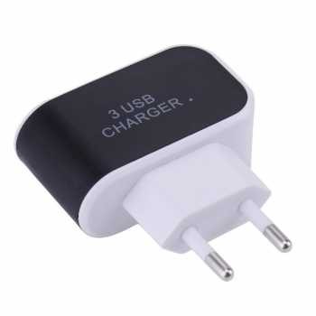 Adapter Travel Charger USB 3 Port 5V 3.1A EU Plug LED