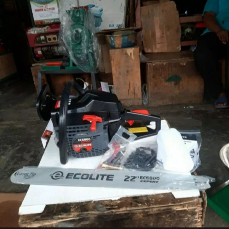 Mesin chainsaw Ecolite EC 6800+pisau Bar baja siap pakai