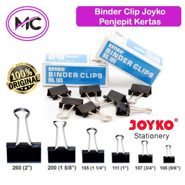 Binder Clip Besar Sedang Kecil Joyko Nomor 105 107 111 155 200 260 280 Penjepit Kertas Jepitan Serbaguna Original