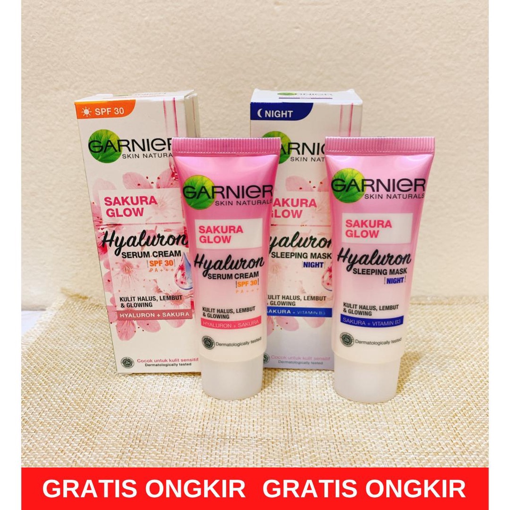 Paket Murah Glowing Garnier Sakura White Sakura Glow Daily Kit - Krim Pagi dan Malam 20gr (Untuk Kul