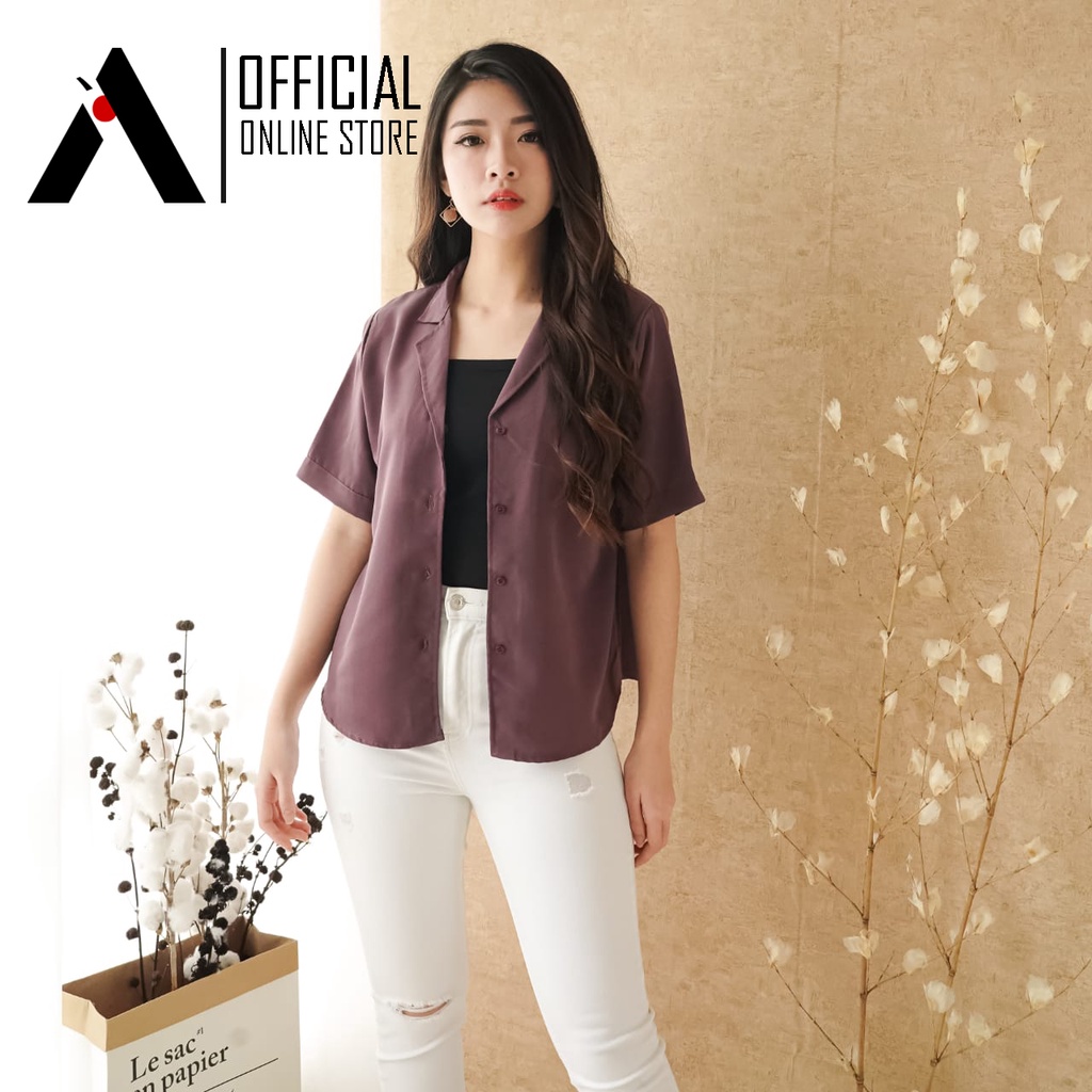 KEMEJA WANITA LENGAN PENDEK BASIC POLOS FASHION KULIAH&SANTAI TERBARU-6