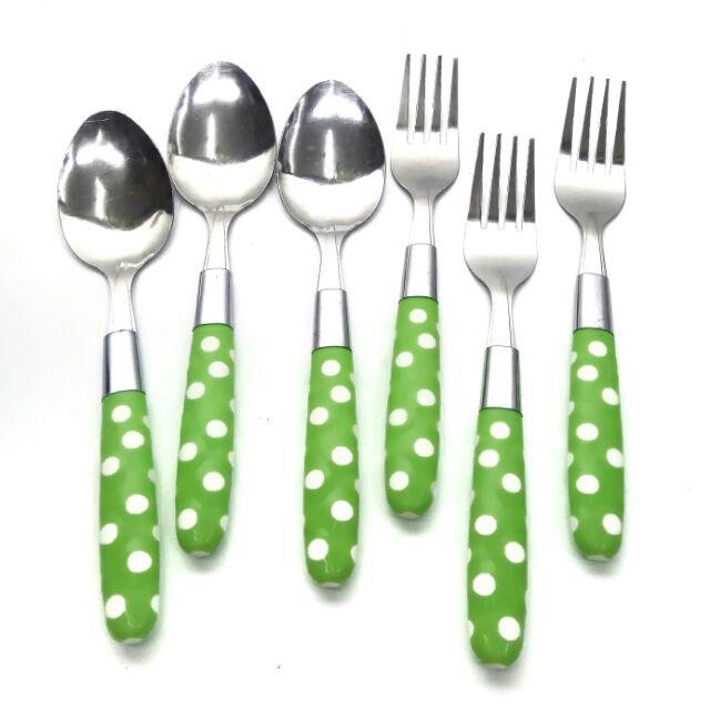Sendok makan - sendok Garpu Polkadot - Sendok Polkadot - Sendok Stainless food grade isi 6 pcs