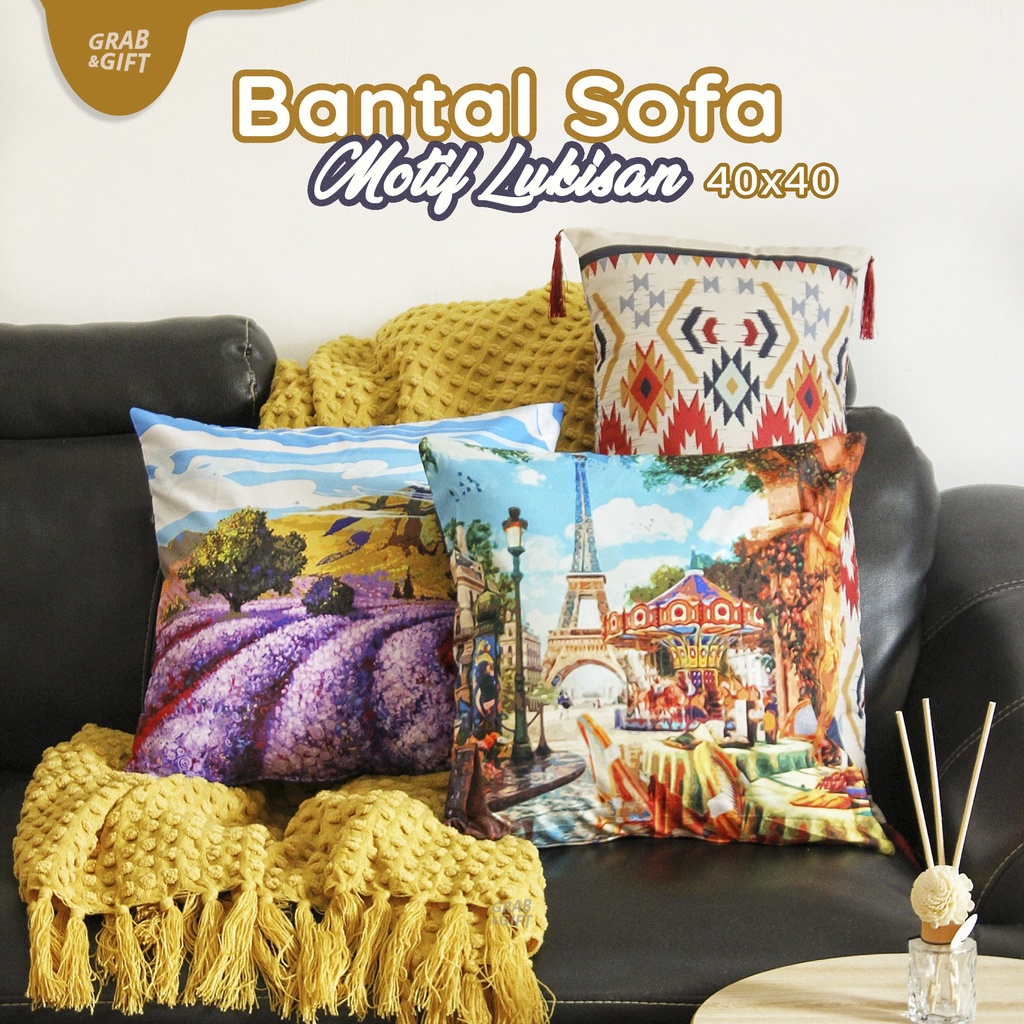 Bantal Sofa Motif Lukisan Pemandangan 40 x 40 cm Cushion Pillow Landscape Painting