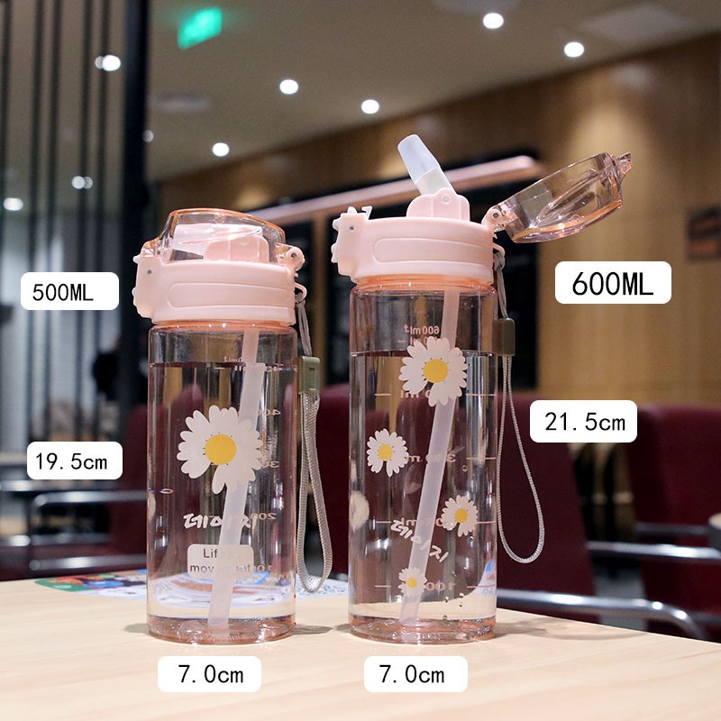 MARKASSHOP66-BOTOL KUSTOM FLIP COVER BUNGA DAISY TRANSPARANT MINUM PLASTIK 600ml HX-955/YQ 0107/ZY 1818/0731